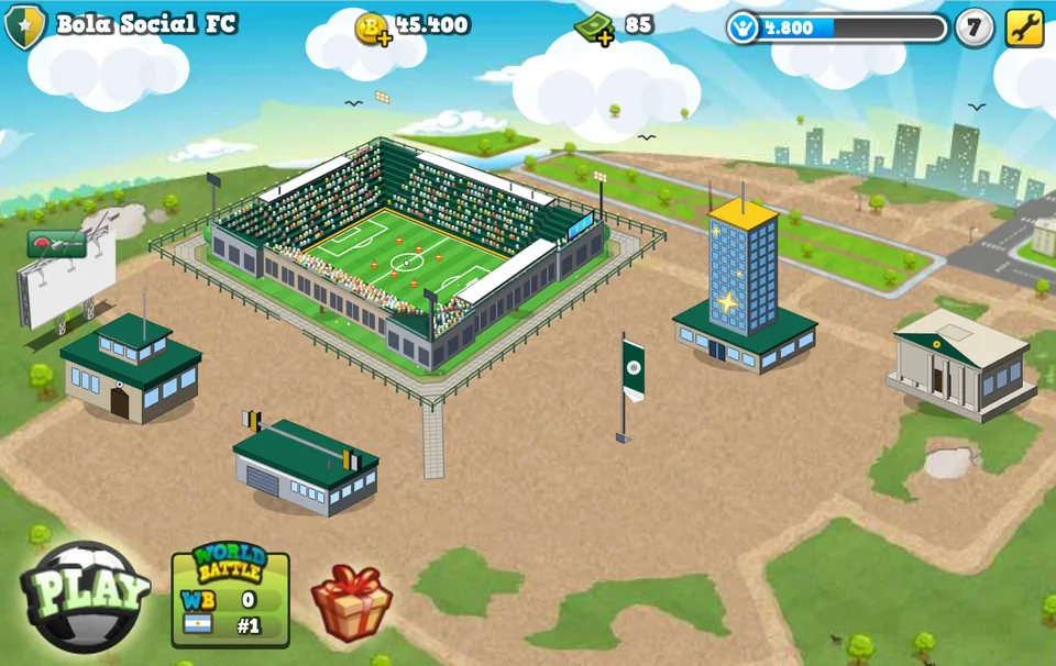 Vista aérea de la ciudad del club en Bola Social Soccer